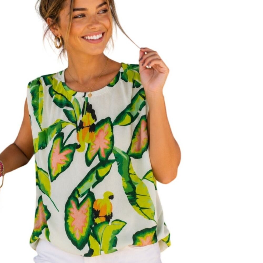 Marc New York Bubble Tank Womens Medium Tropical Palm Leaf Resortwear Top